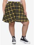 Yellow & Black Plaid O-Ring Skater Skirt Plus Size, YELLOW, hi-res