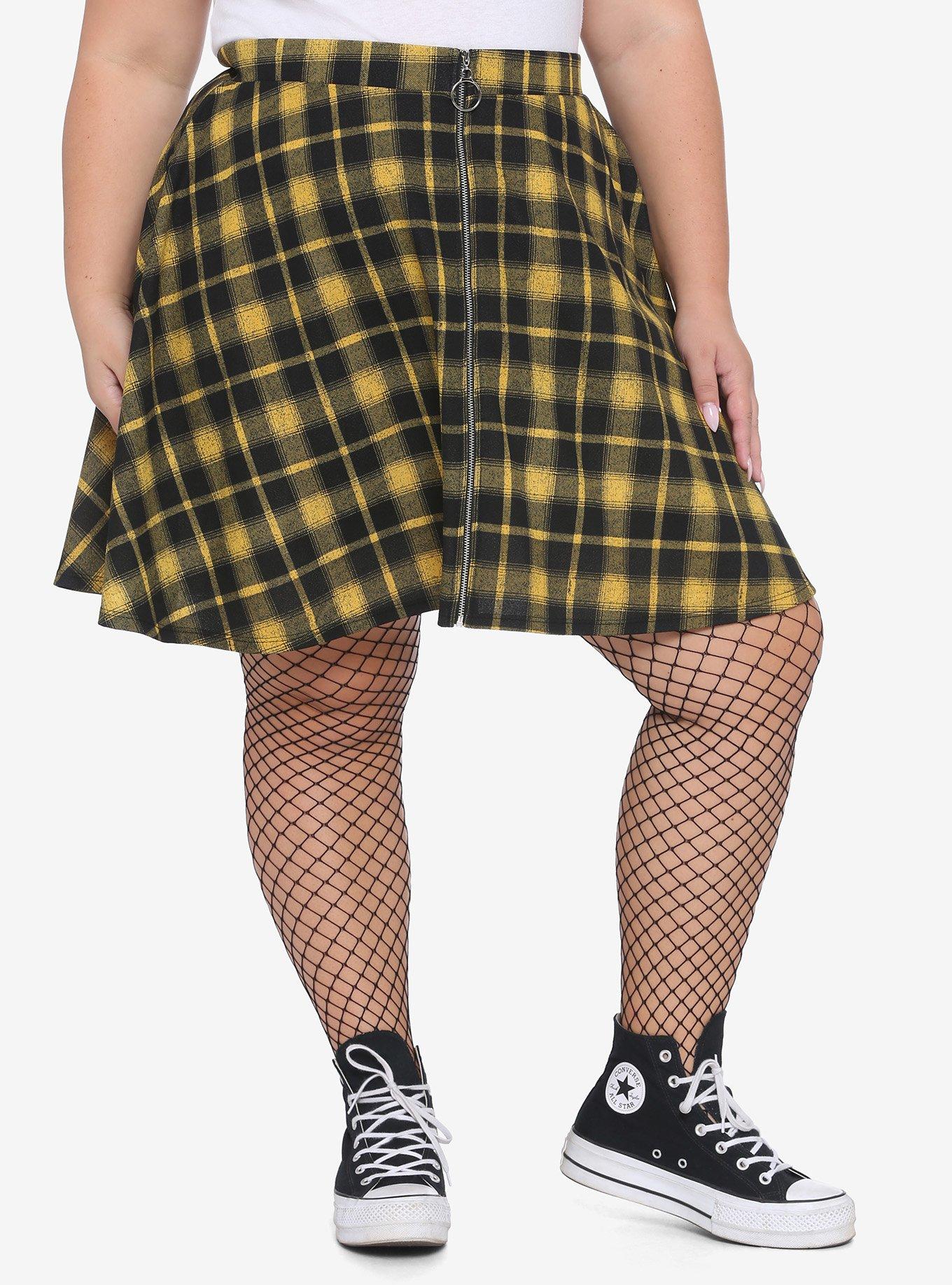 Yellow Black Plaid O Ring Skater Skirt Plus Size Hot Topic