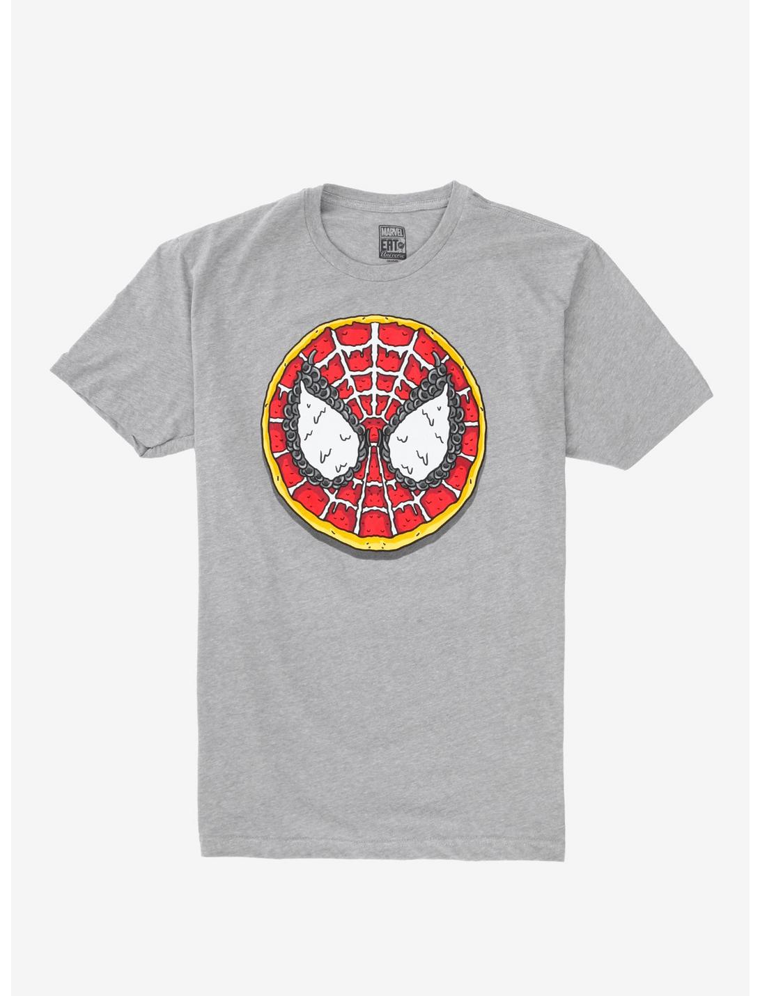 Marvel Eat the Universe Spider-Man Pizza T-Shirt - BoxLunch Exclusive, HEATHER GREY, hi-res