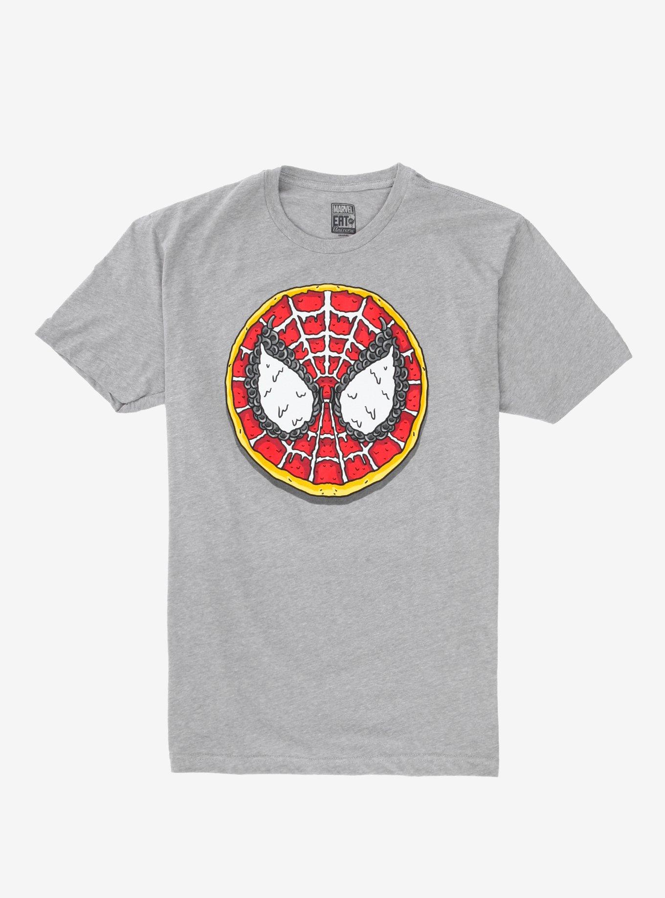 Marvel Eat the Universe Spider-Man Pizza T-Shirt - BoxLunch Exclusive, HEATHER GREY, hi-res