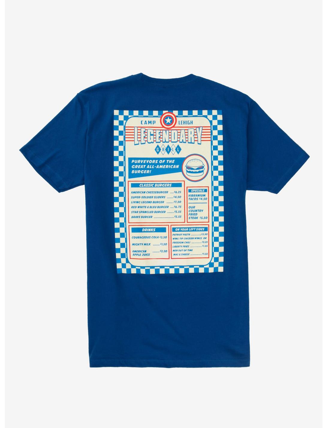 Marvel Eat the Universe Captain America Camp Lehigh Legendary Grill T-Shirt - BoxLunch Exclusive, ROYAL, hi-res