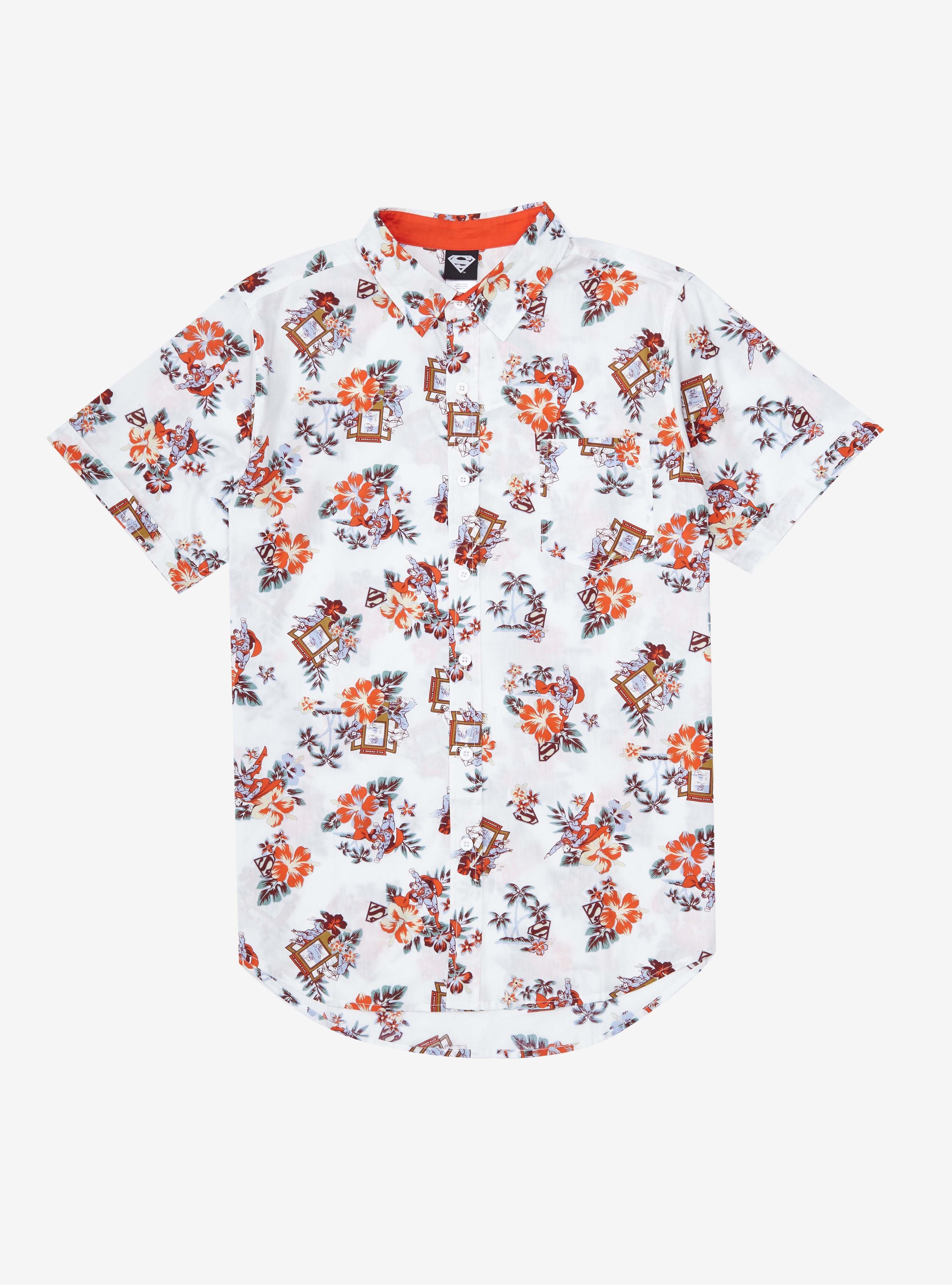 DC Comics Superman Phone Booth Woven Button-Up - BoxLunch Exclusive, LIGHT GREY, hi-res