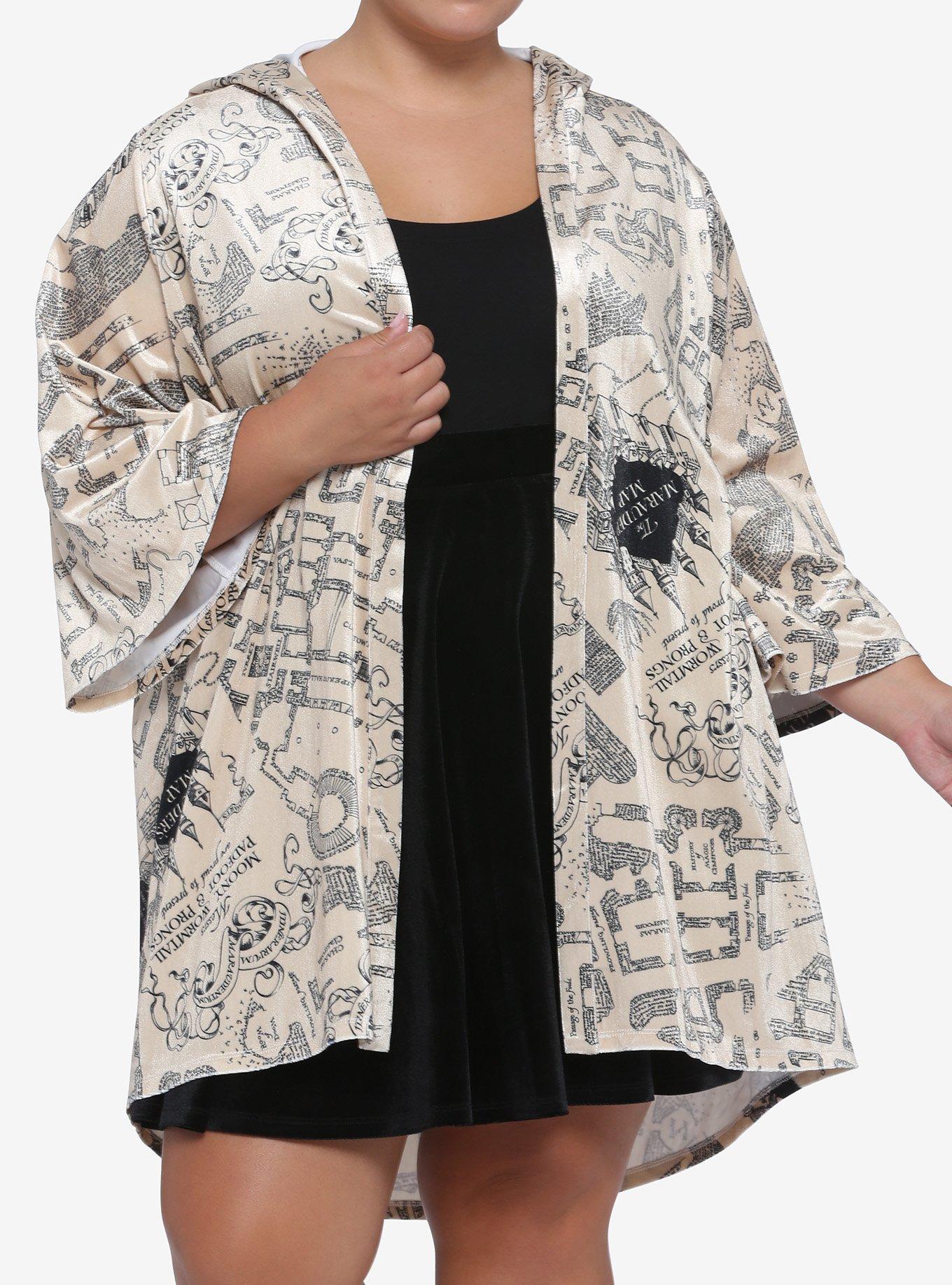 Harry Potter Marauder's Map Velvet Hooded Kimono Plus Size, MULTI, hi-res