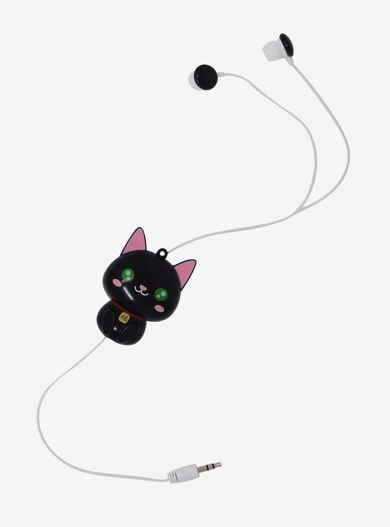 Black Cat Retractable Earbuds, , hi-res