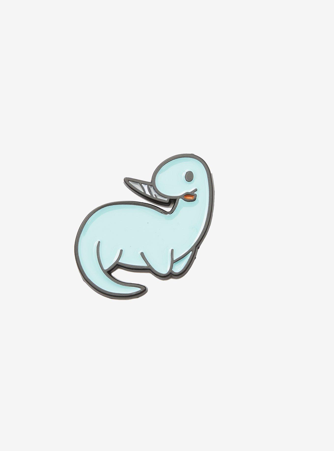 Blue Dinosaur With Knife Enamel Pin, , hi-res