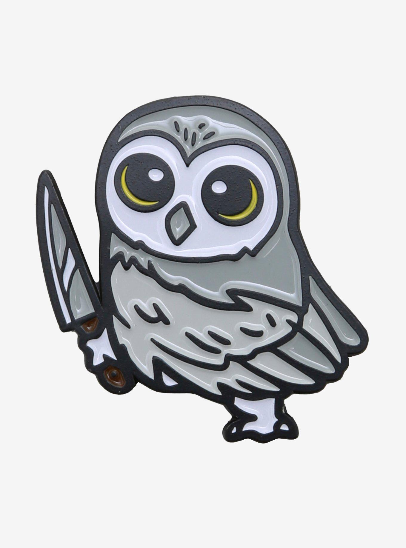 Owl With Knife Enamel Pin, , hi-res