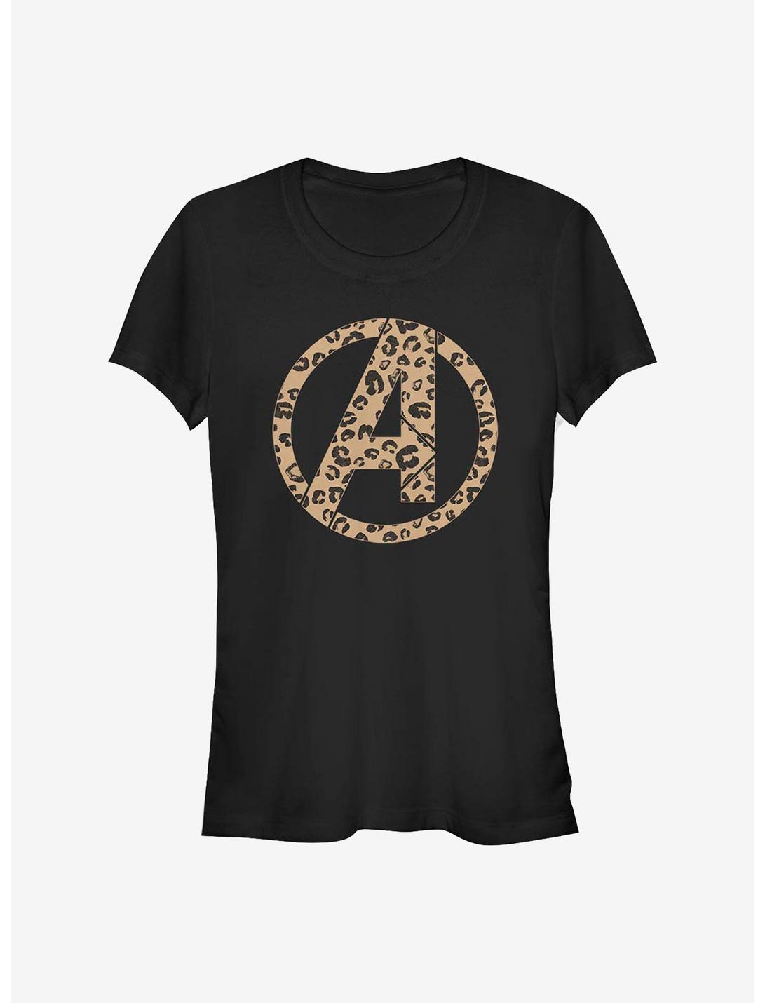 Marvel Avengers Logo Leopard Fill Girls T-Shirt, BLACK, hi-res