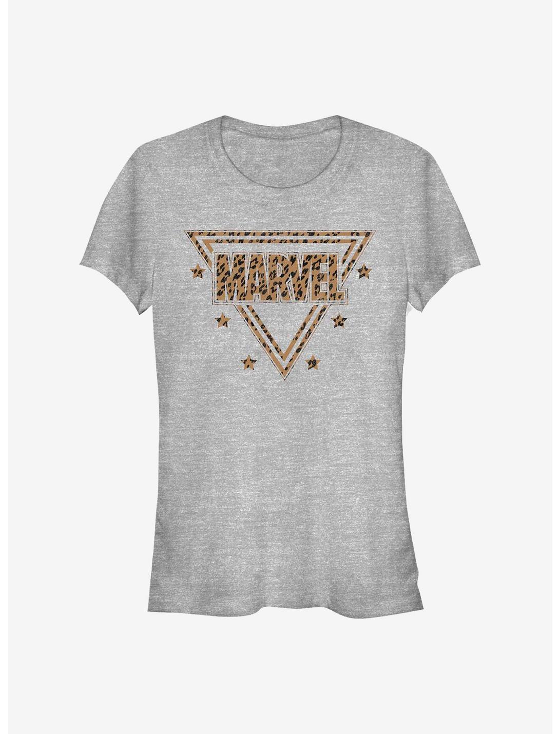 Marvel Logo Leopard Fill Girls T-Shirt, ATH HTR, hi-res