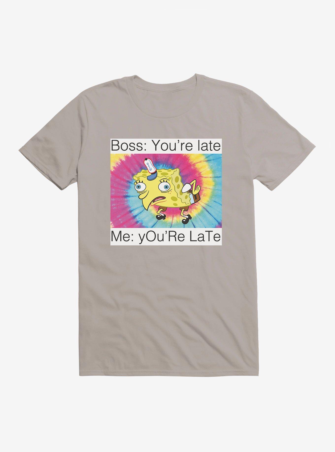 SpongeBob SquarePants You're Late Meme T-Shirt, LIGHT GREY, hi-res