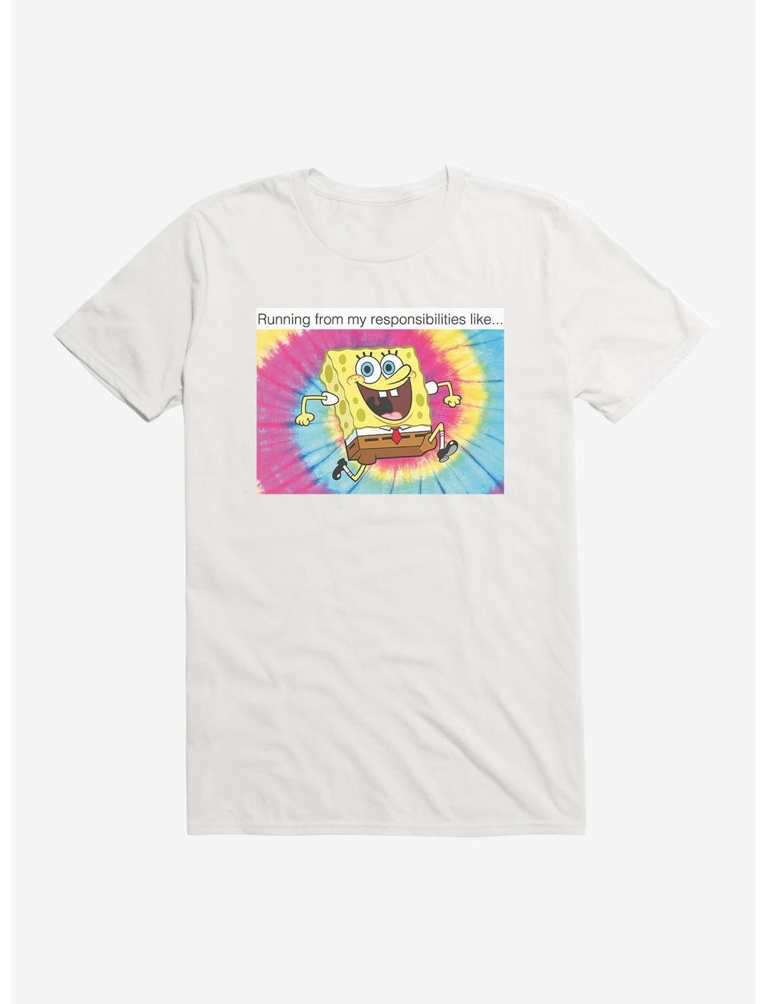 SpongeBob SquarePants Running From Responsibilities Meme T-Shirt, WHITE, hi-res
