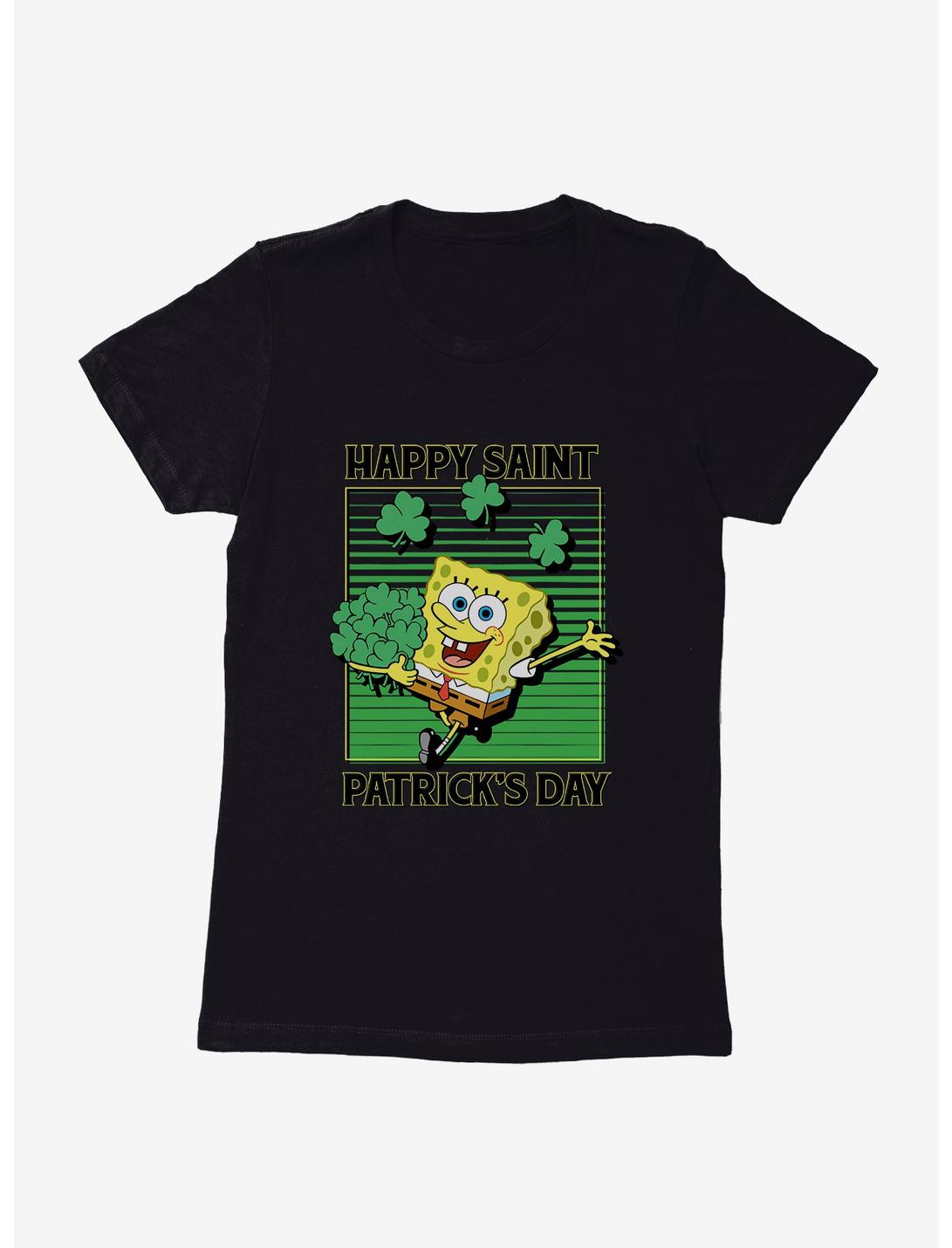 SpongeBob SquarePants Happy Saint Patrick's Day Clovers Womens T-Shirt, BLACK, hi-res