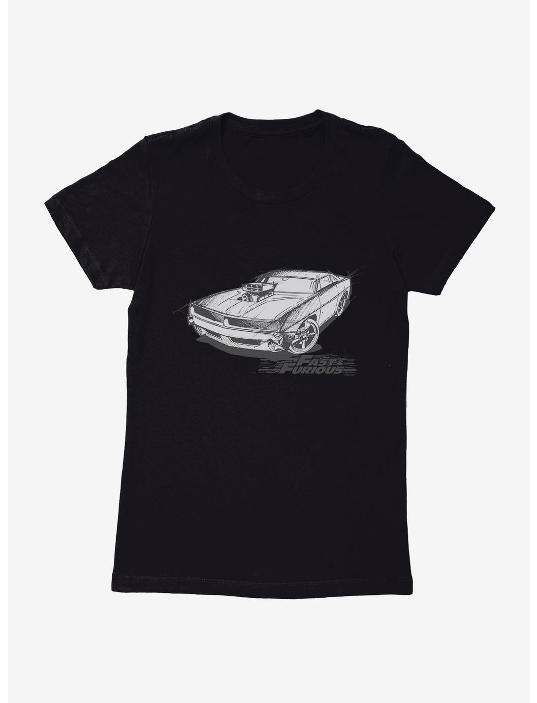 Fast & Furious Car Sketch Womens T-Shirt, BLACK, hi-res