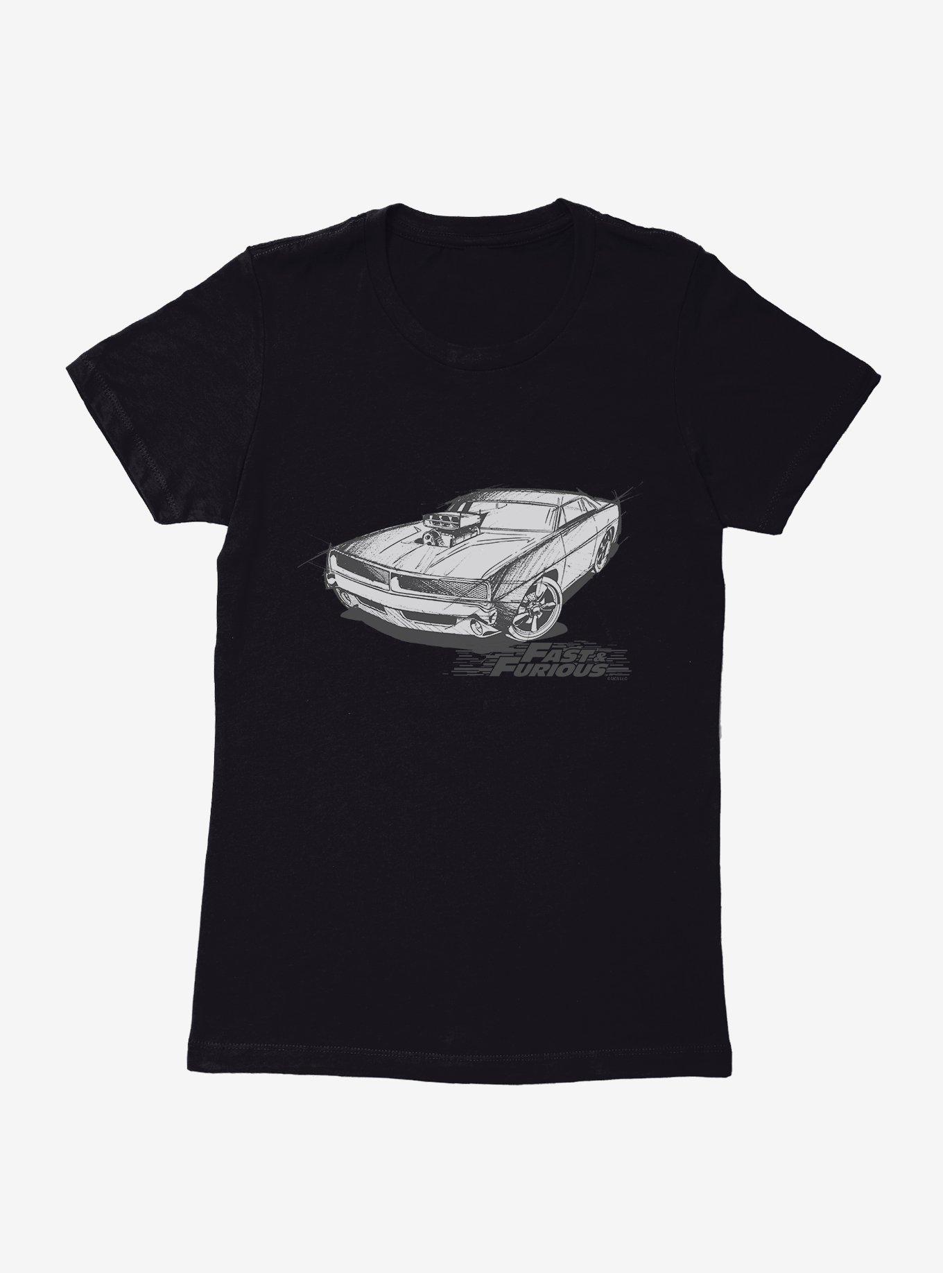 Fast & Furious Car Sketch Womens T-Shirt, BLACK, hi-res