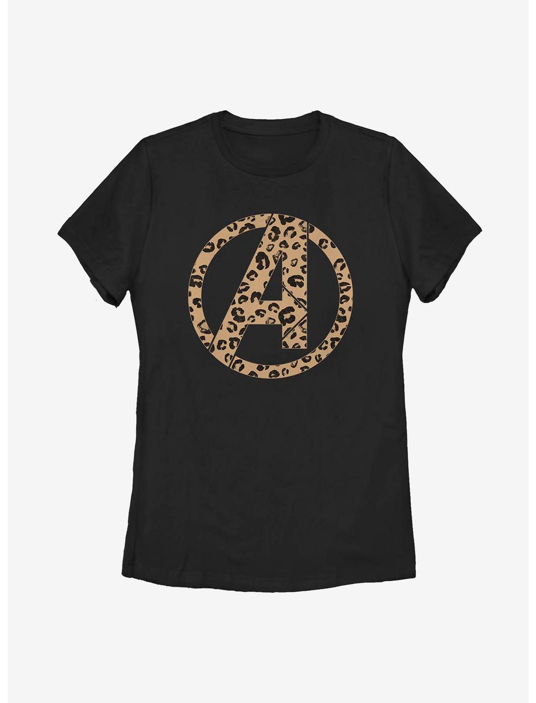 Marvel Avengers Logo Leopard Fill Womens T-Shirt, BLACK, hi-res