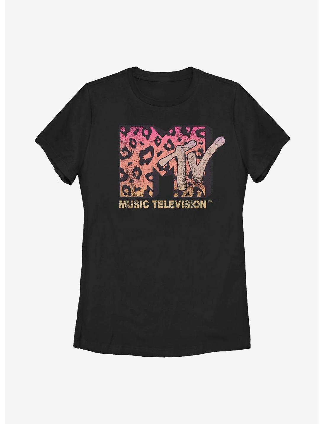 MTV Leopard Print Neon Icon Womens T-Shirt, BLACK, hi-res