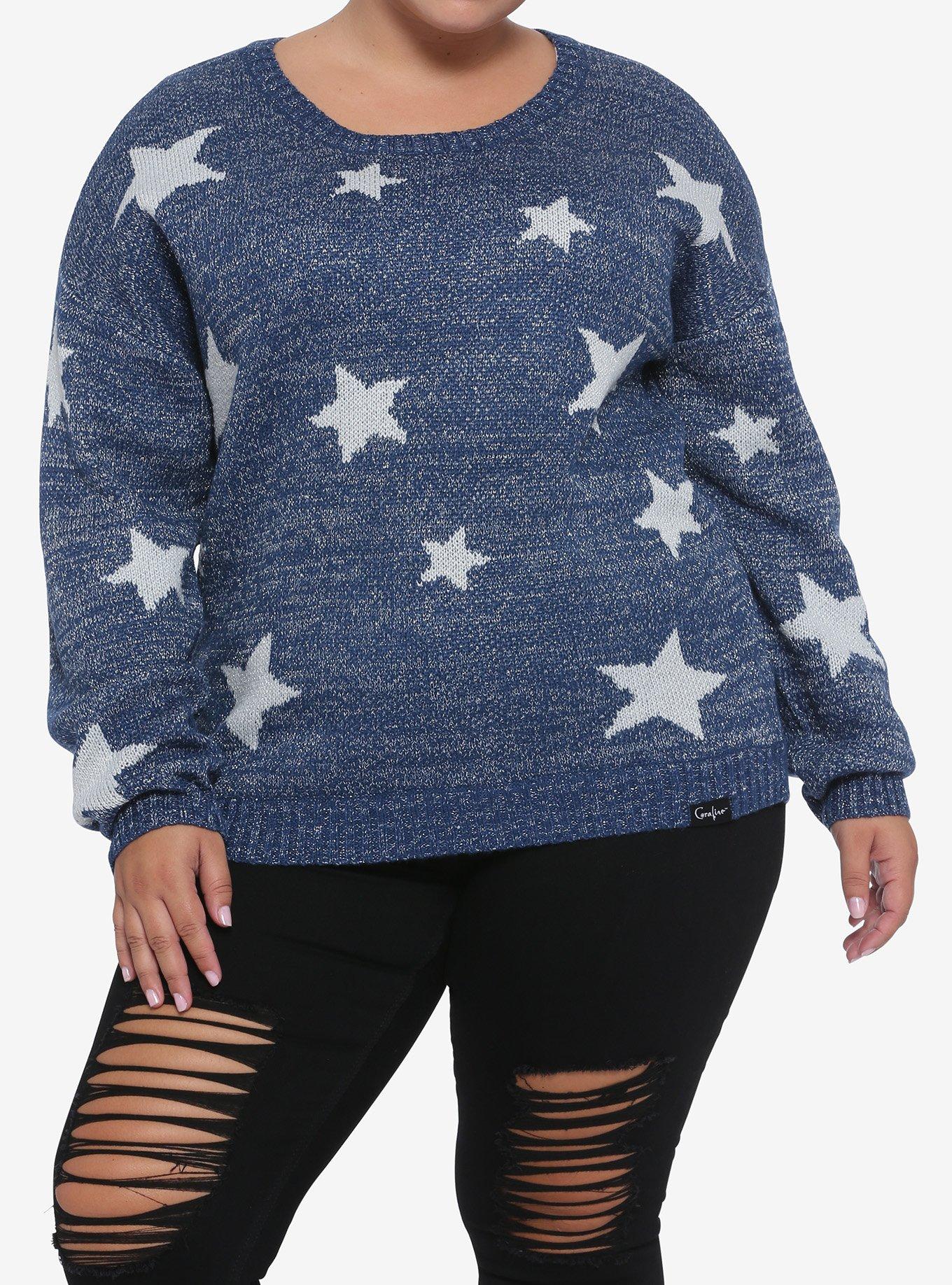 Coraline Silver Star Girls Sweater Plus Size, SILVER, hi-res