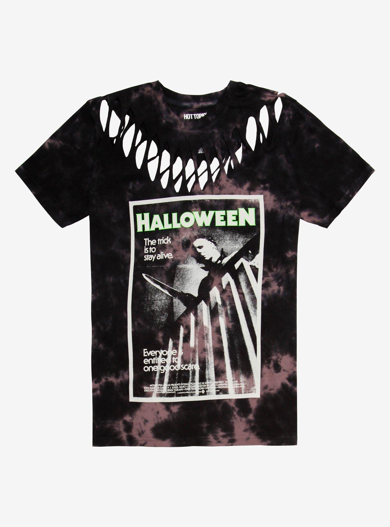 Halloween Poster Slashed Acid Wash Girls T-Shirt, GREY, hi-res