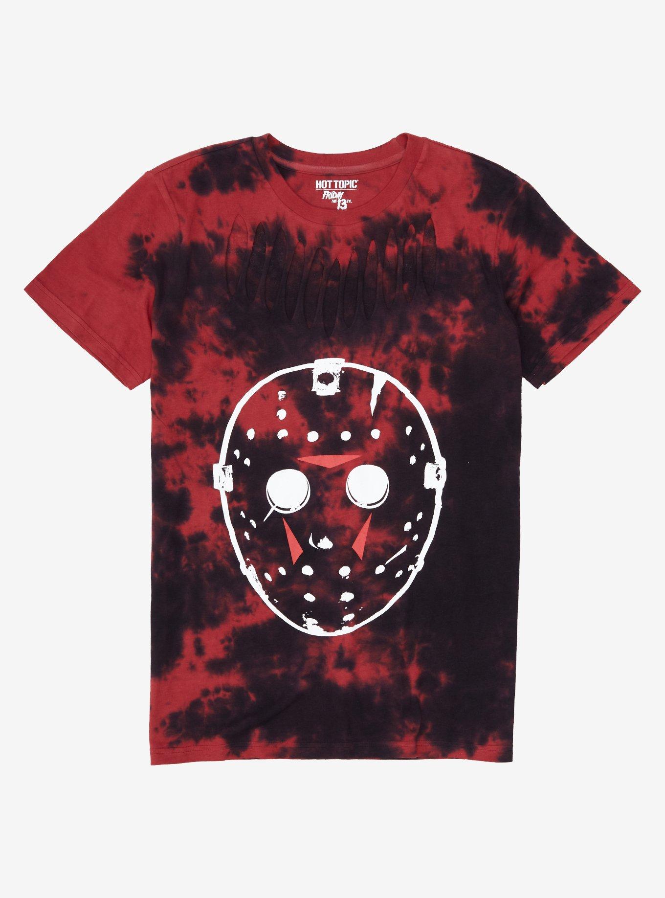 Friday The 13th Mask Slashed Tie-Dye Girls T-Shirt, RED, hi-res