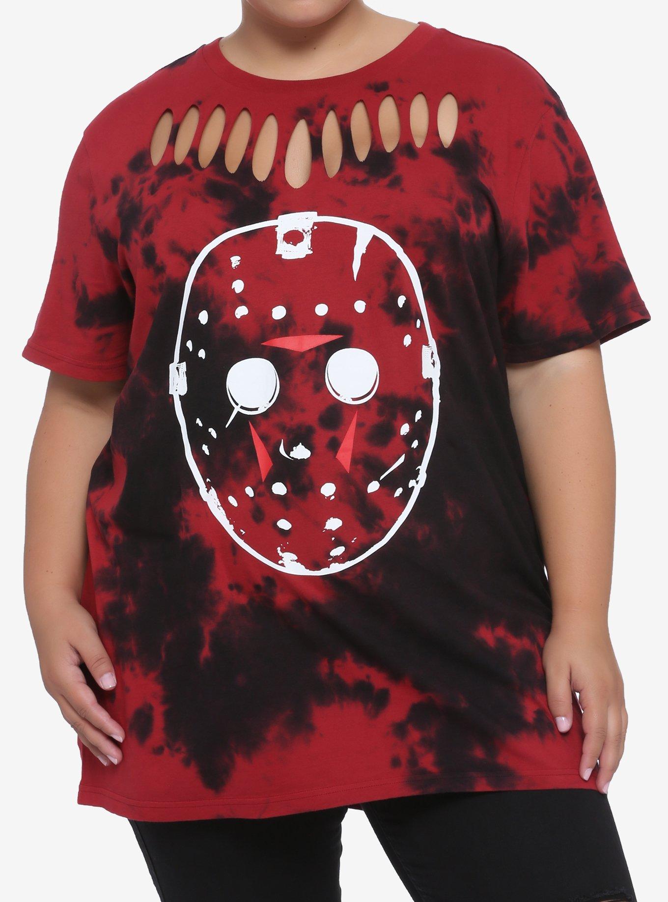 Friday The 13th Mask Slashed Tie-Dye Girls T-Shirt Plus Size, RED, hi-res