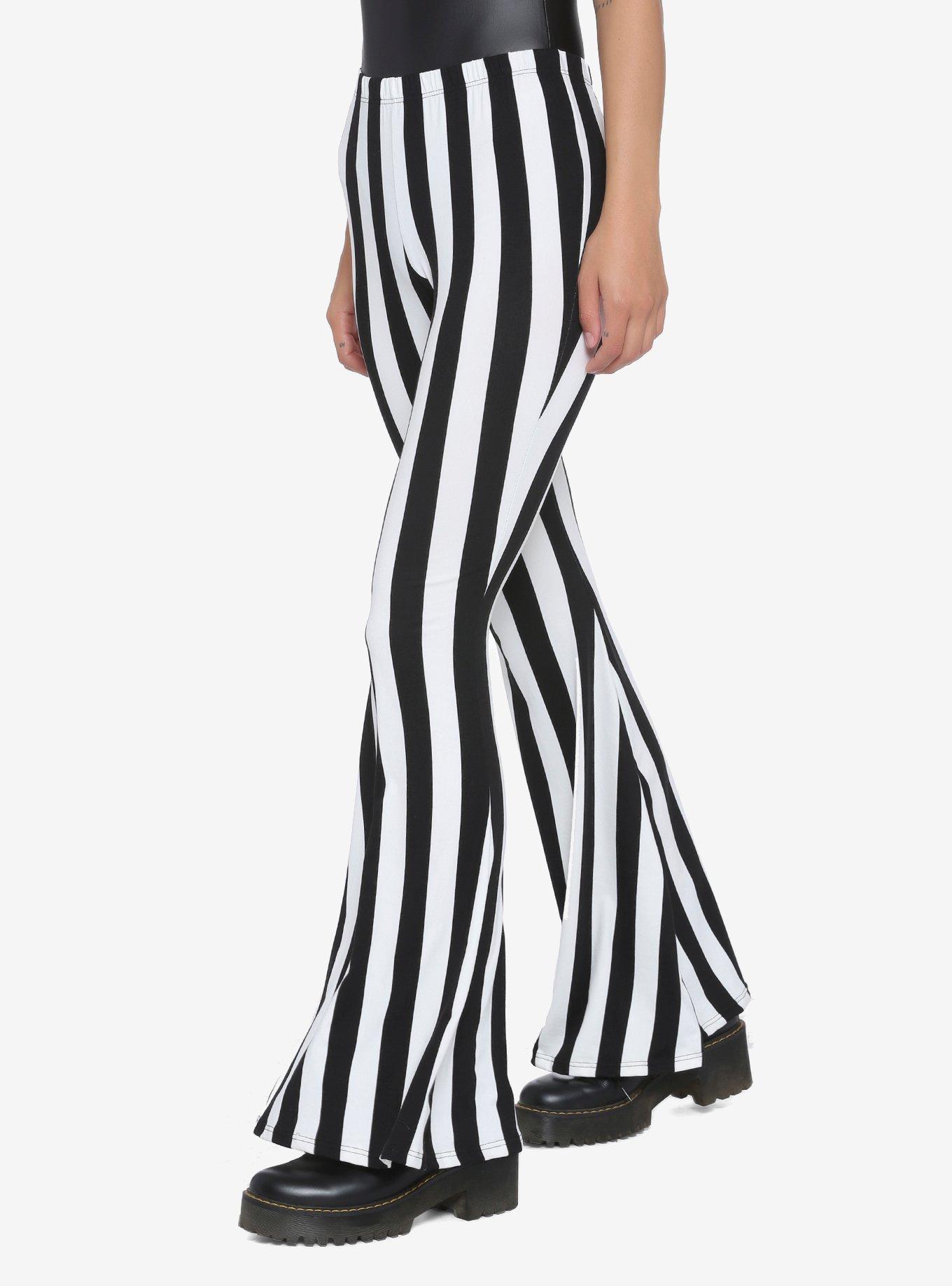 Women's Black and White Striped High Waisted Flared Bell Bottom