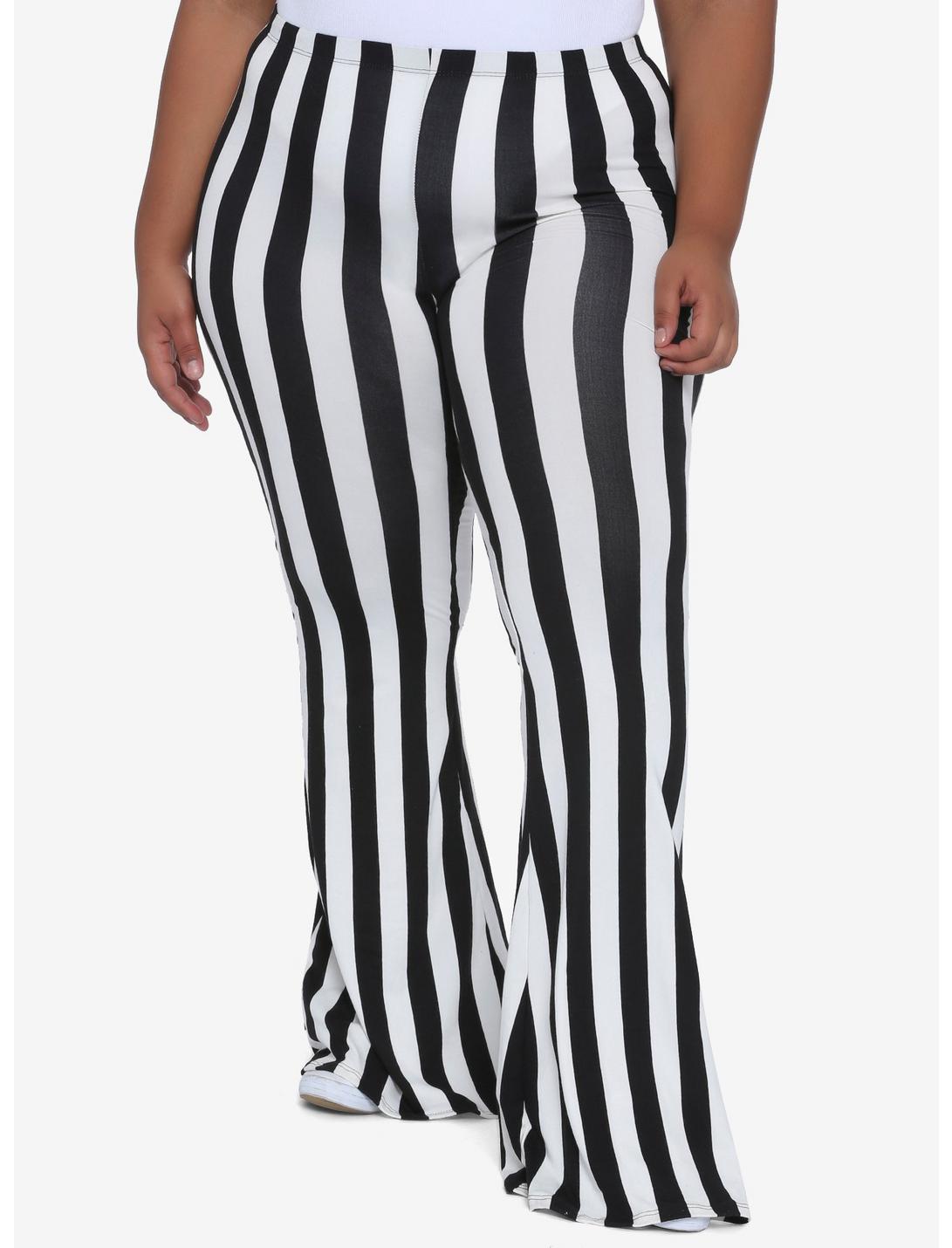 Black & White Stripe Flared Leggings Plus Size, BLACK WHITE STRIPE, hi-res