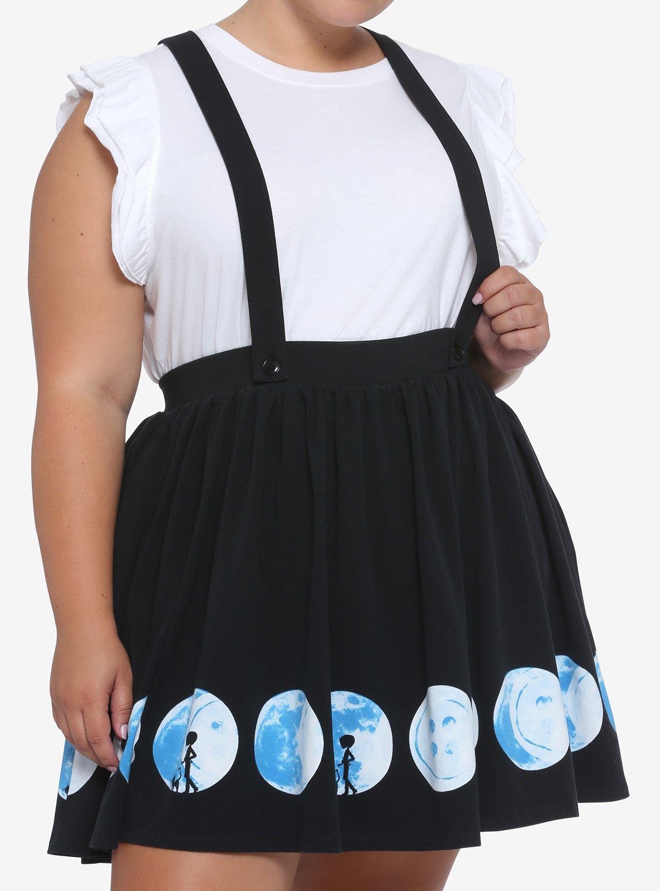 Coraline Button Moon Suspender Skirt Plus Size, BLACK, hi-res