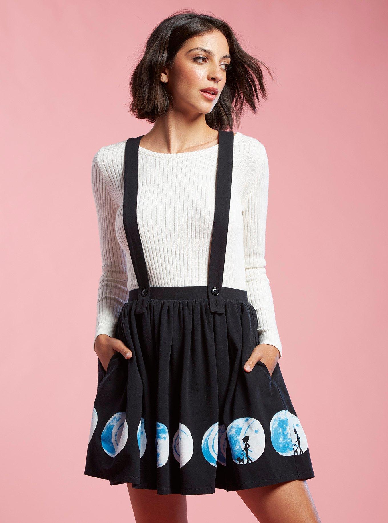 Coraline Button Moon Suspender Skirt, BLACK, hi-res