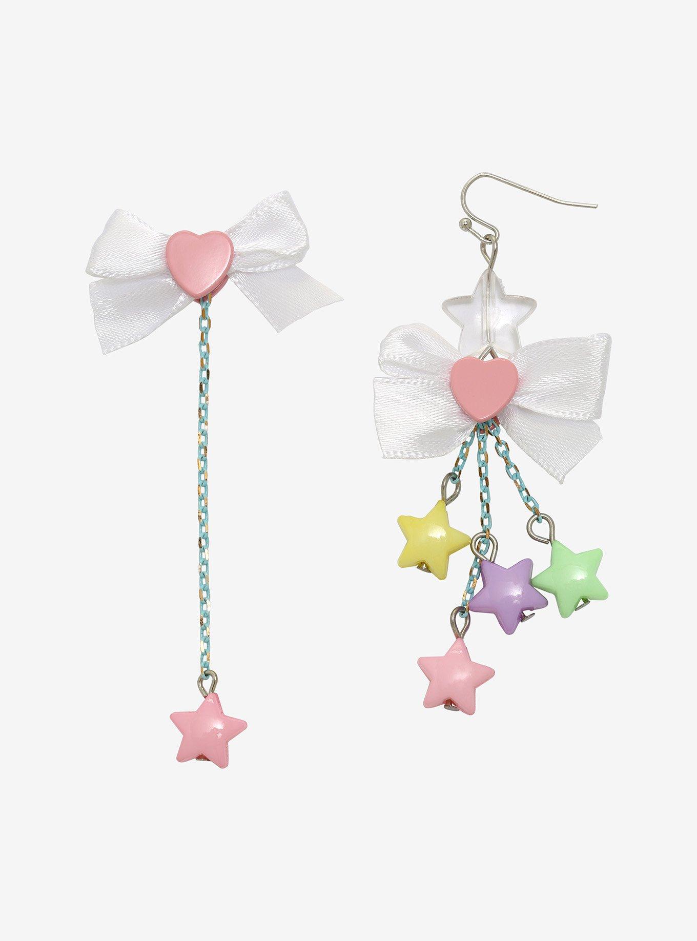 Pastel Stars Heart Bow Mismatch Earrings, , hi-res