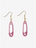 Clear Pink Safety Pin Drop Earrings, , hi-res