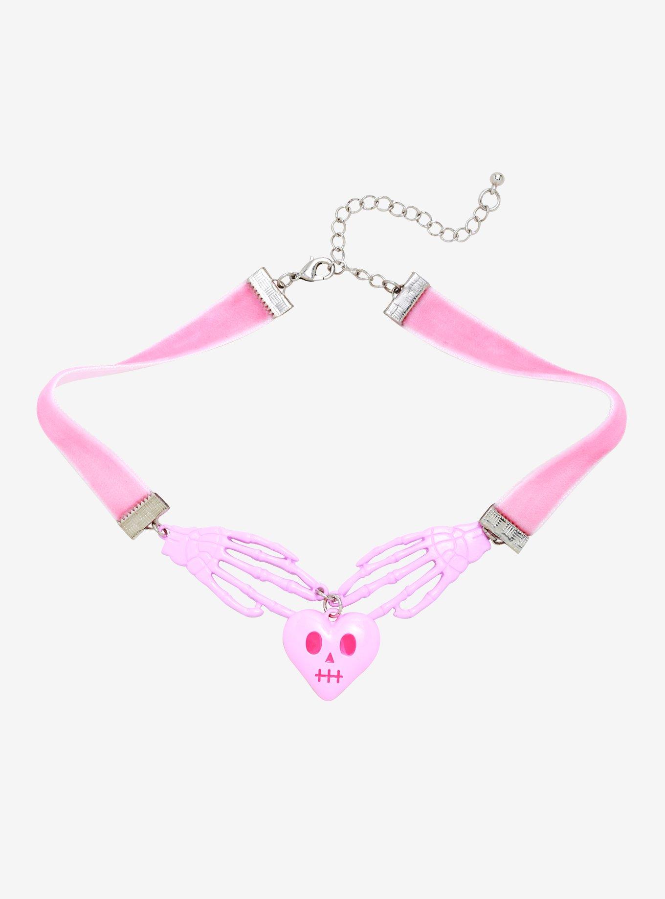 Pink Skeleton Hands Choker, , hi-res