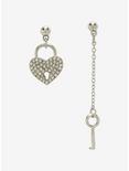 Heart CZ Lock & Key Mismatch Earrings, , hi-res