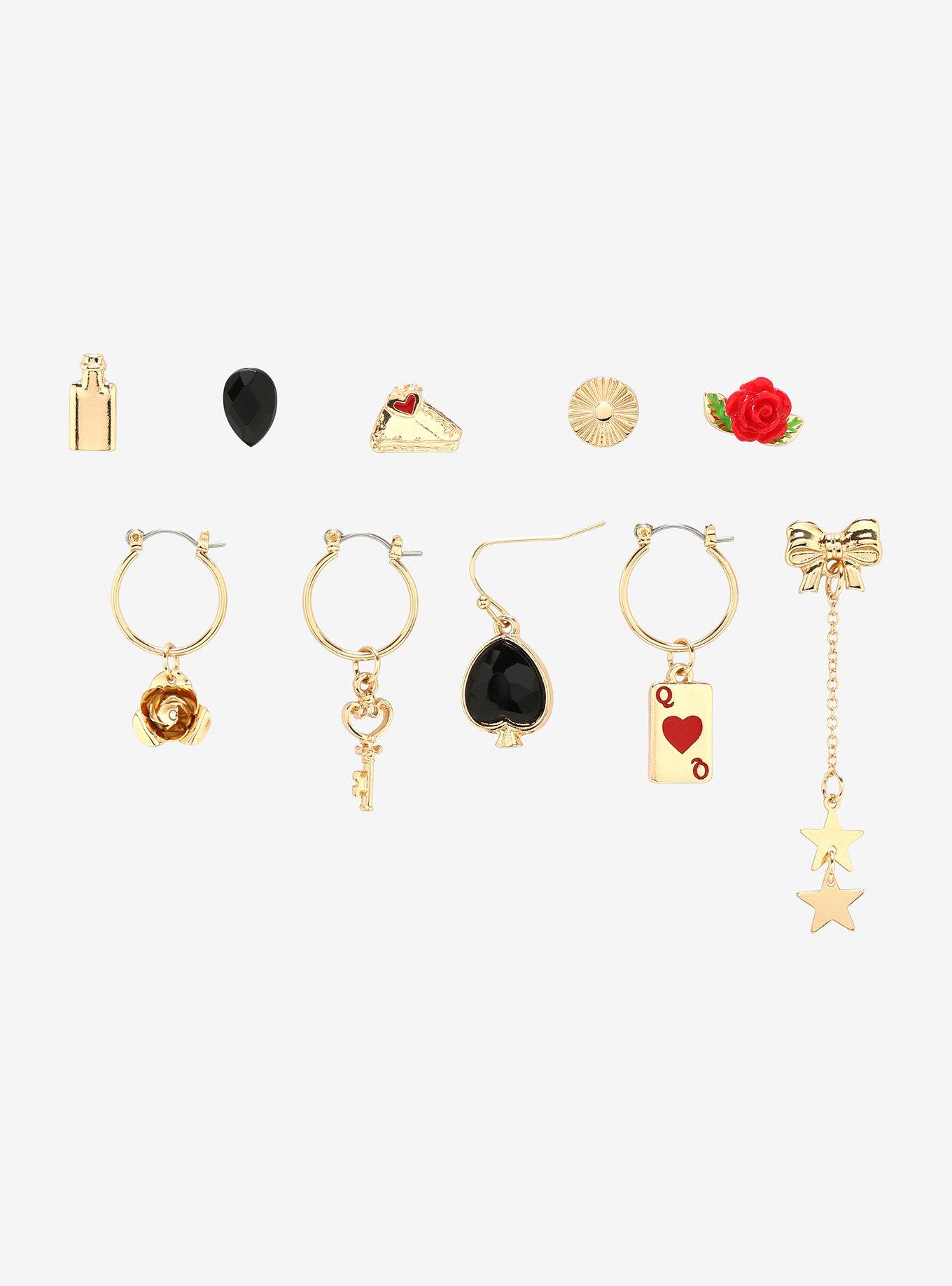 Playing Card Suits & Roses Mismatch Earring Set, , hi-res