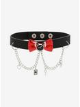 Alice In Wonderland Bunny & Bow Chain Faux Leather Choker, , hi-res
