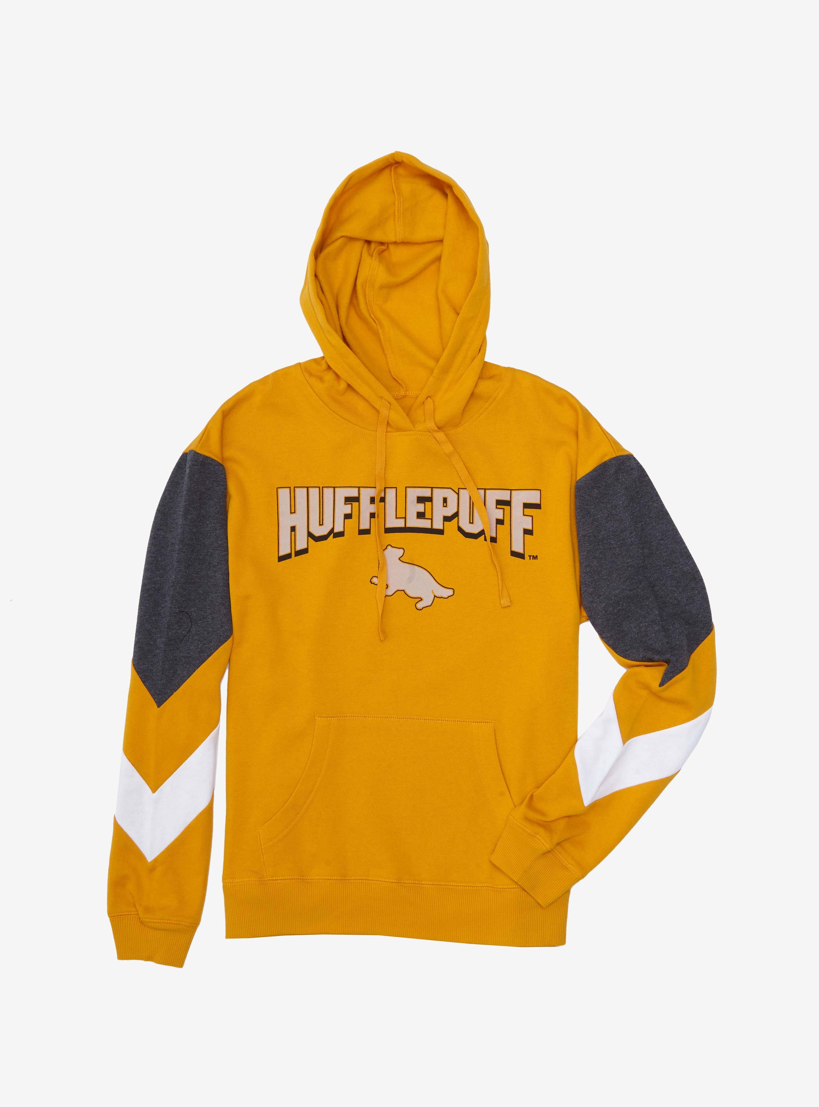 Harry Potter Hufflepuff Chevron Sleeve Women's Hoodie - BoxLunch Exclusive, GREY, hi-res