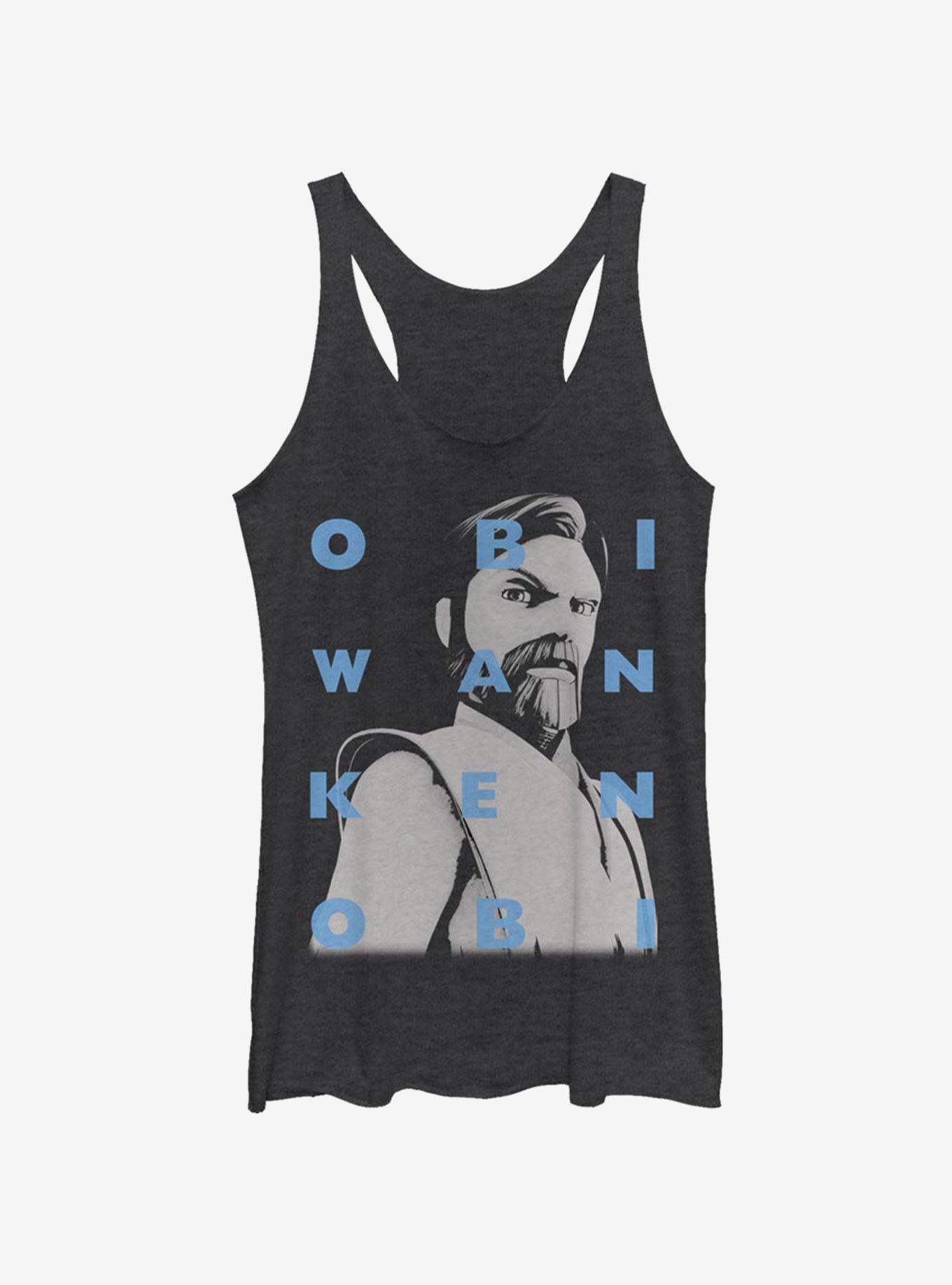 Star Wars The Clone Wars Obi-Wan Text Girls Tank Top, BLK HTR, hi-res