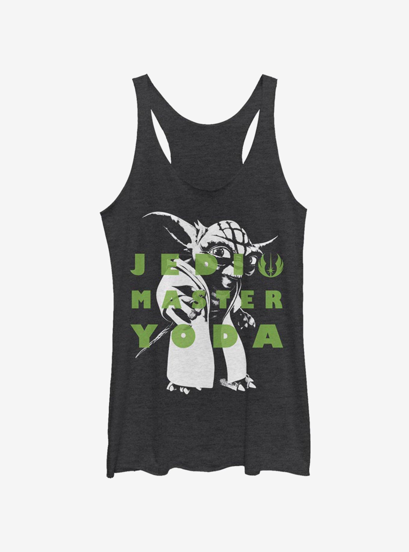 Star Wars The Clone Wars Yoda Text Girls Tank, BLK HTR, hi-res