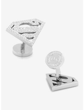 Plus Size DC Comics Superman Stainless Steel White Pave Crystal Superman Cufflinks, , hi-res