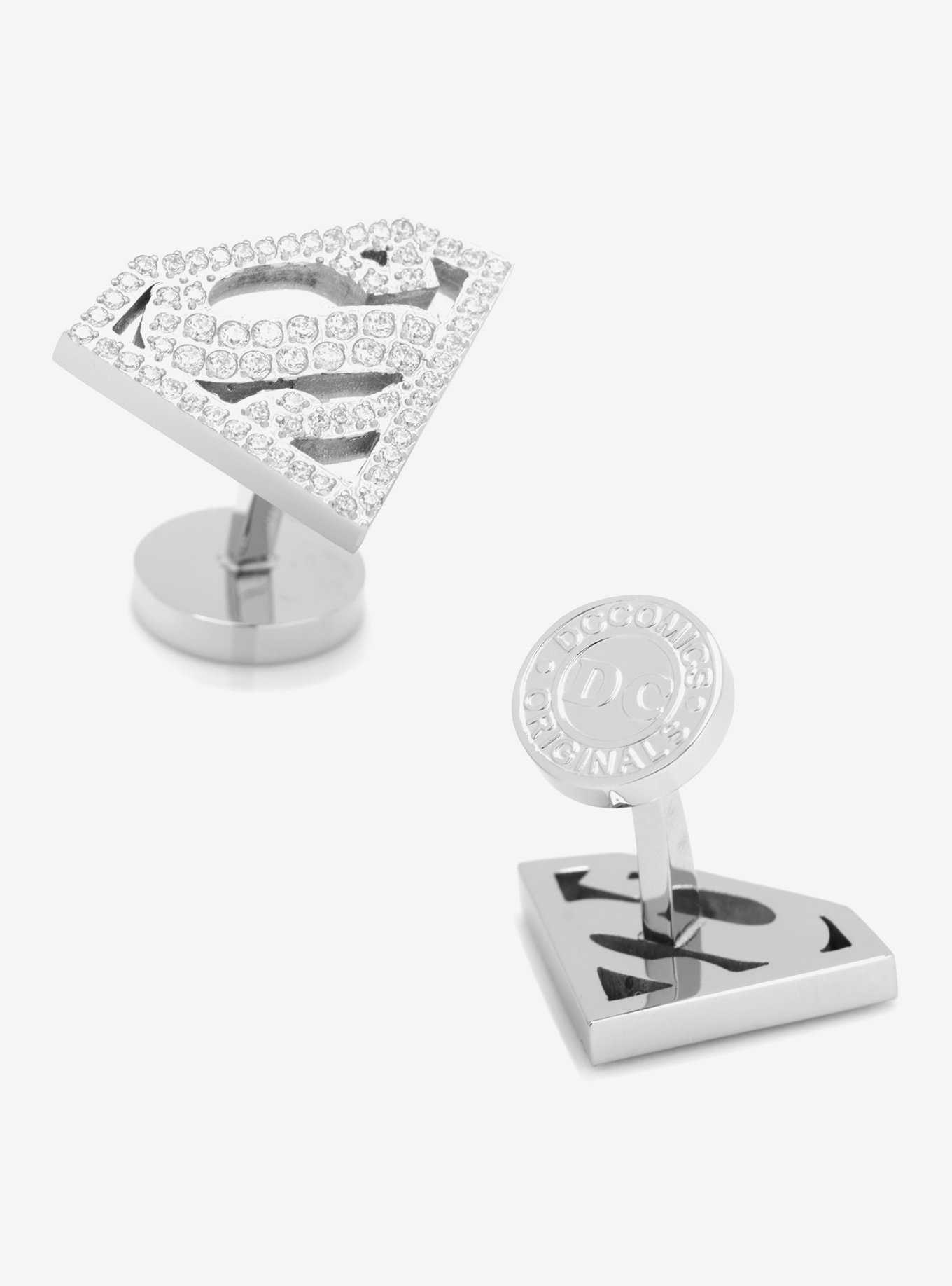 DC Comics Superman Stainless Steel White Pave Crystal Superman Cufflinks, , hi-res