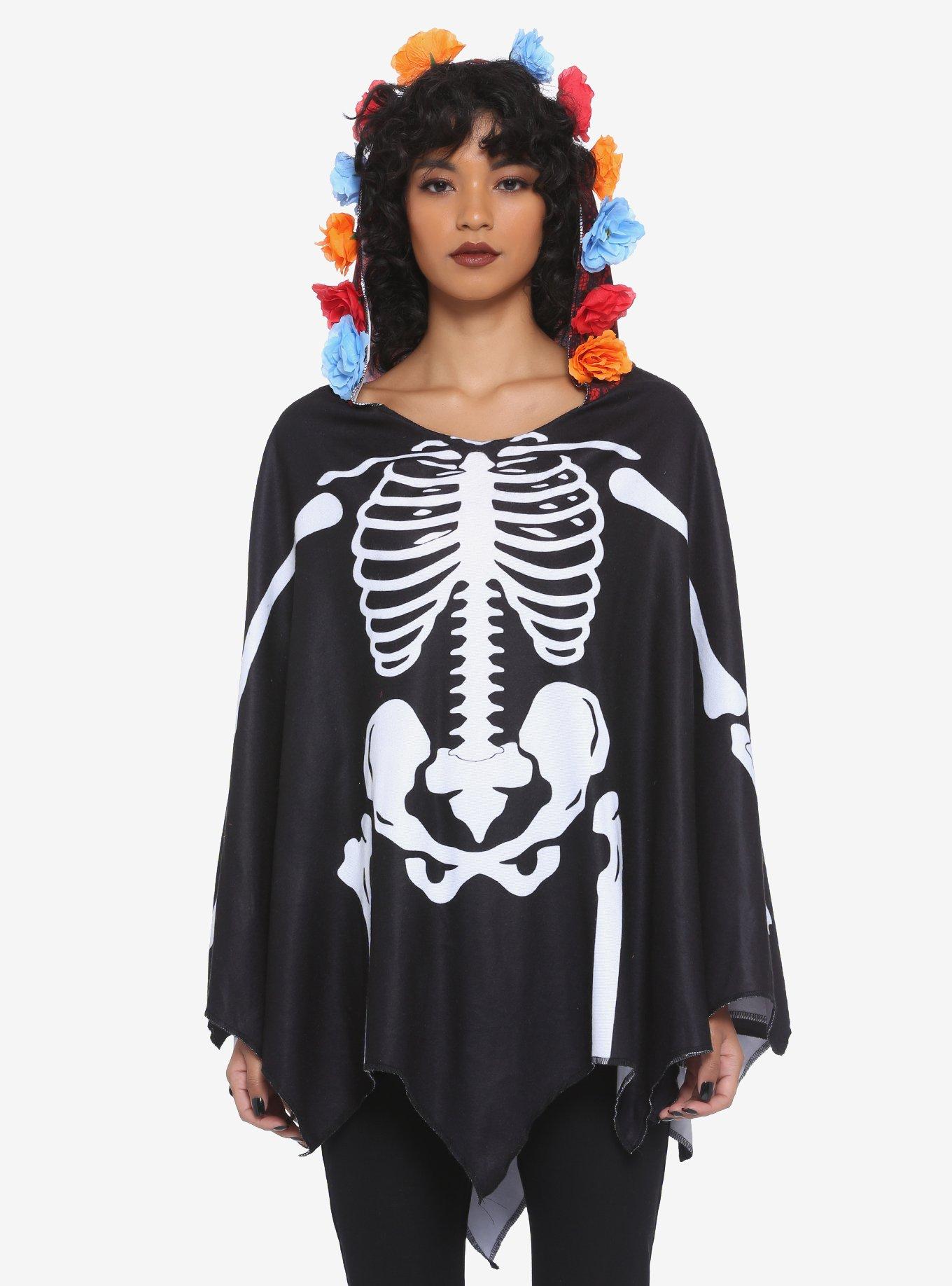 Day Of The Dead Skeleton Poncho, , hi-res