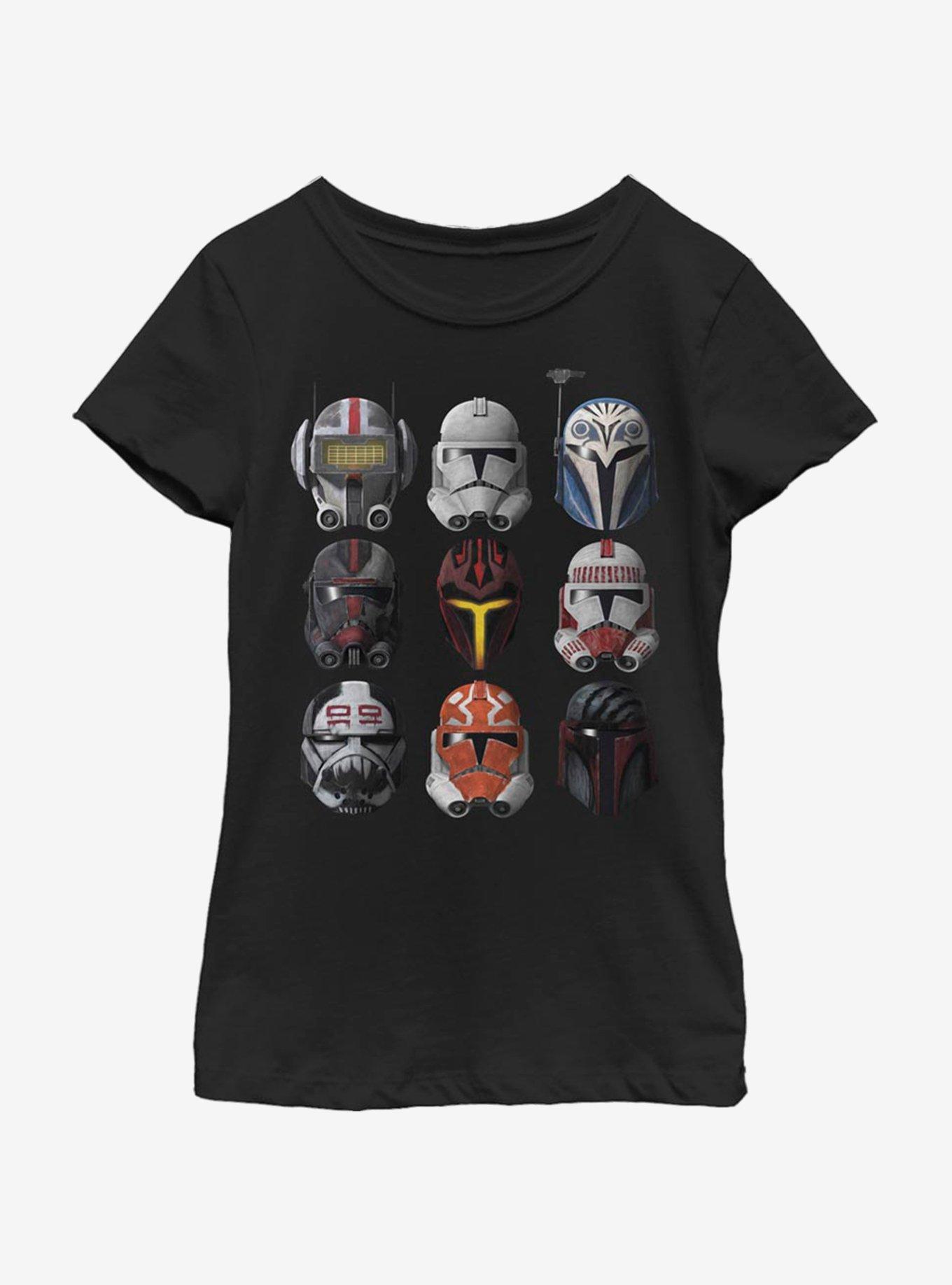 Star Wars: The Clone Wars Clone Helmets Youth Girls T-Shirt, BLACK, hi-res