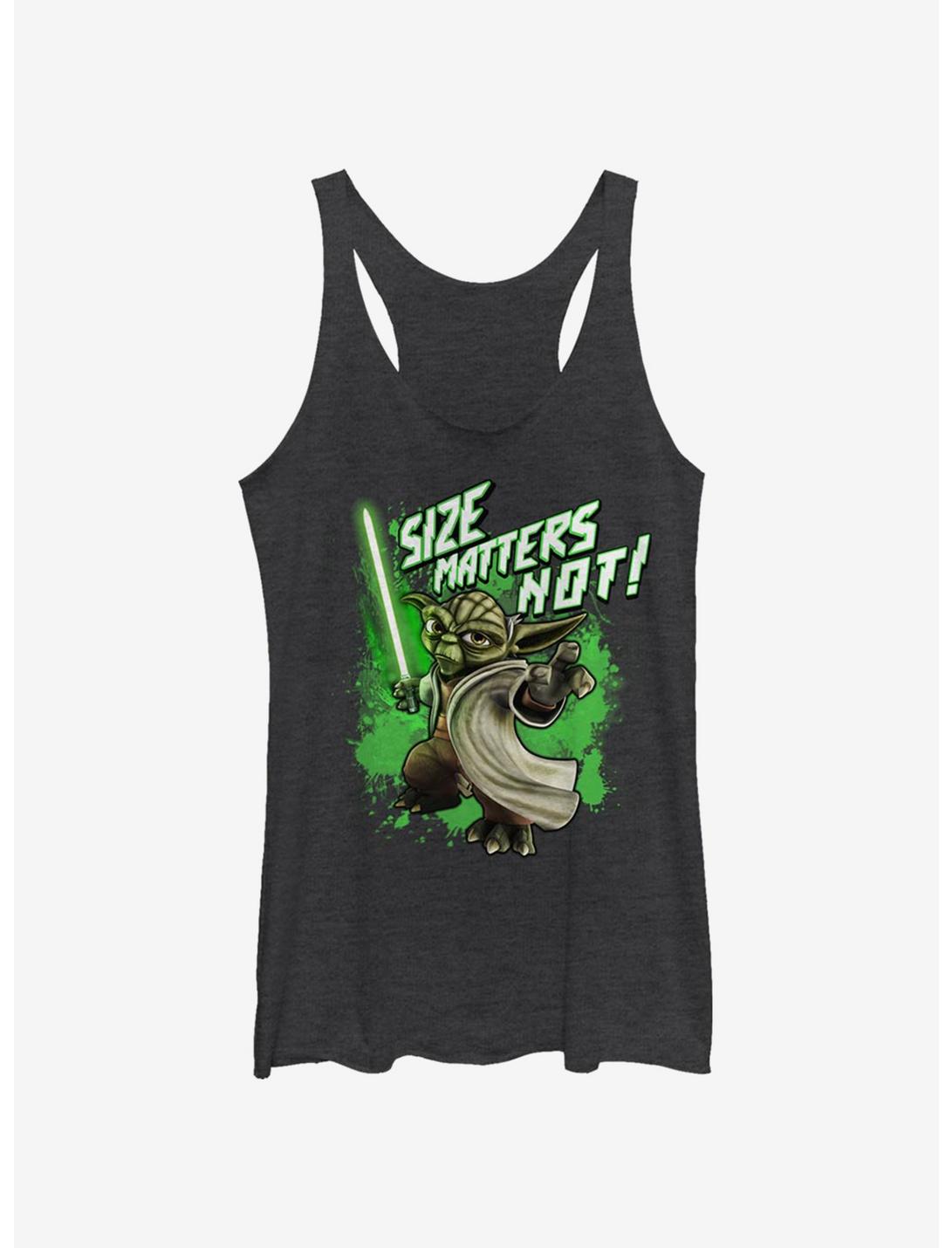 Star Wars: The Clone Wars Yoda Size Matters Not Womens Tank Top, BLK HTR, hi-res