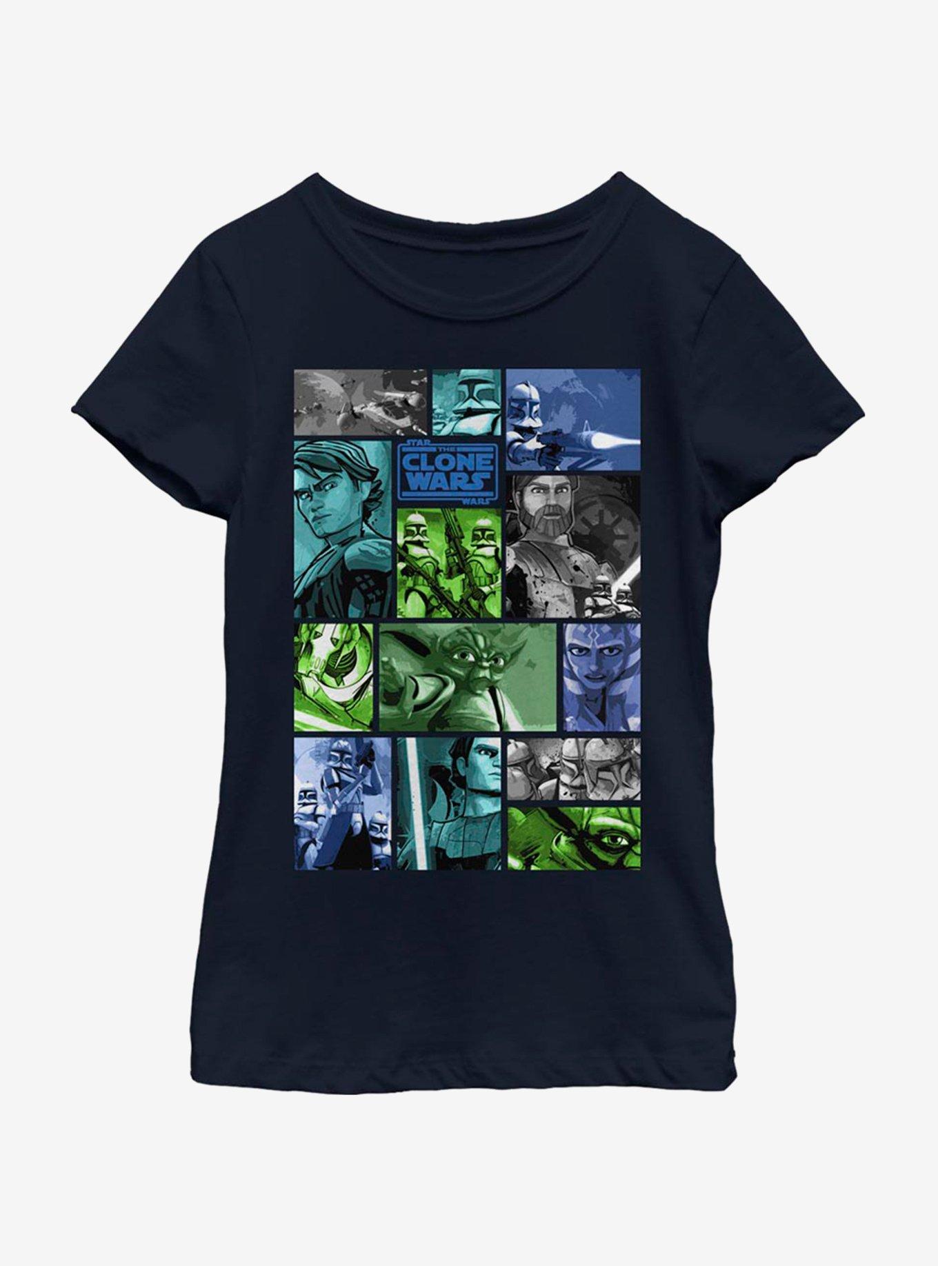 Star Wars: The Clone Wars Story Squares Youth Girls T-Shirt, NAVY, hi-res