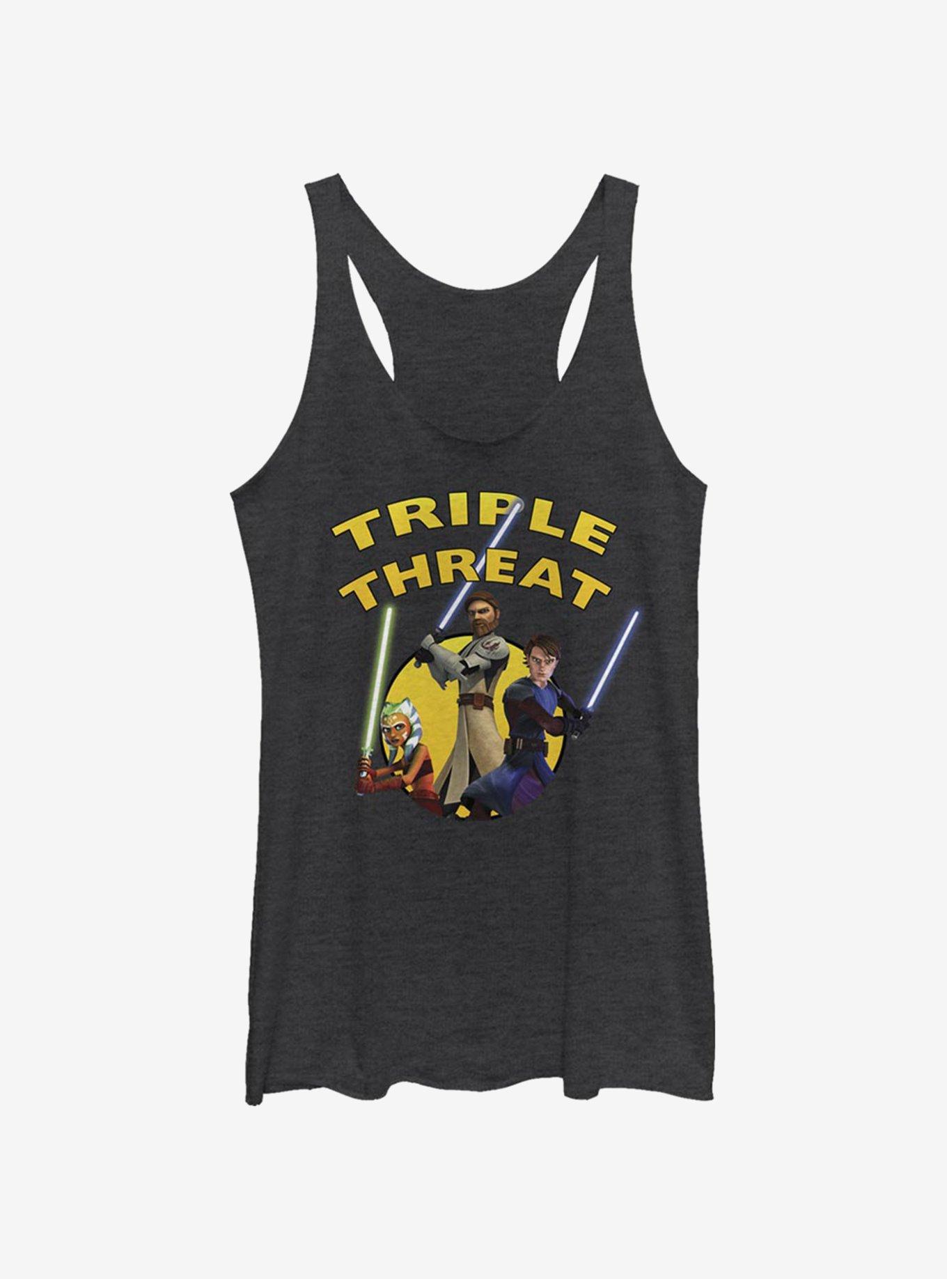 Star Wars: The Clone Wars Ahsoka Light Side Triple Threat Womens Tank Top, BLK HTR, hi-res