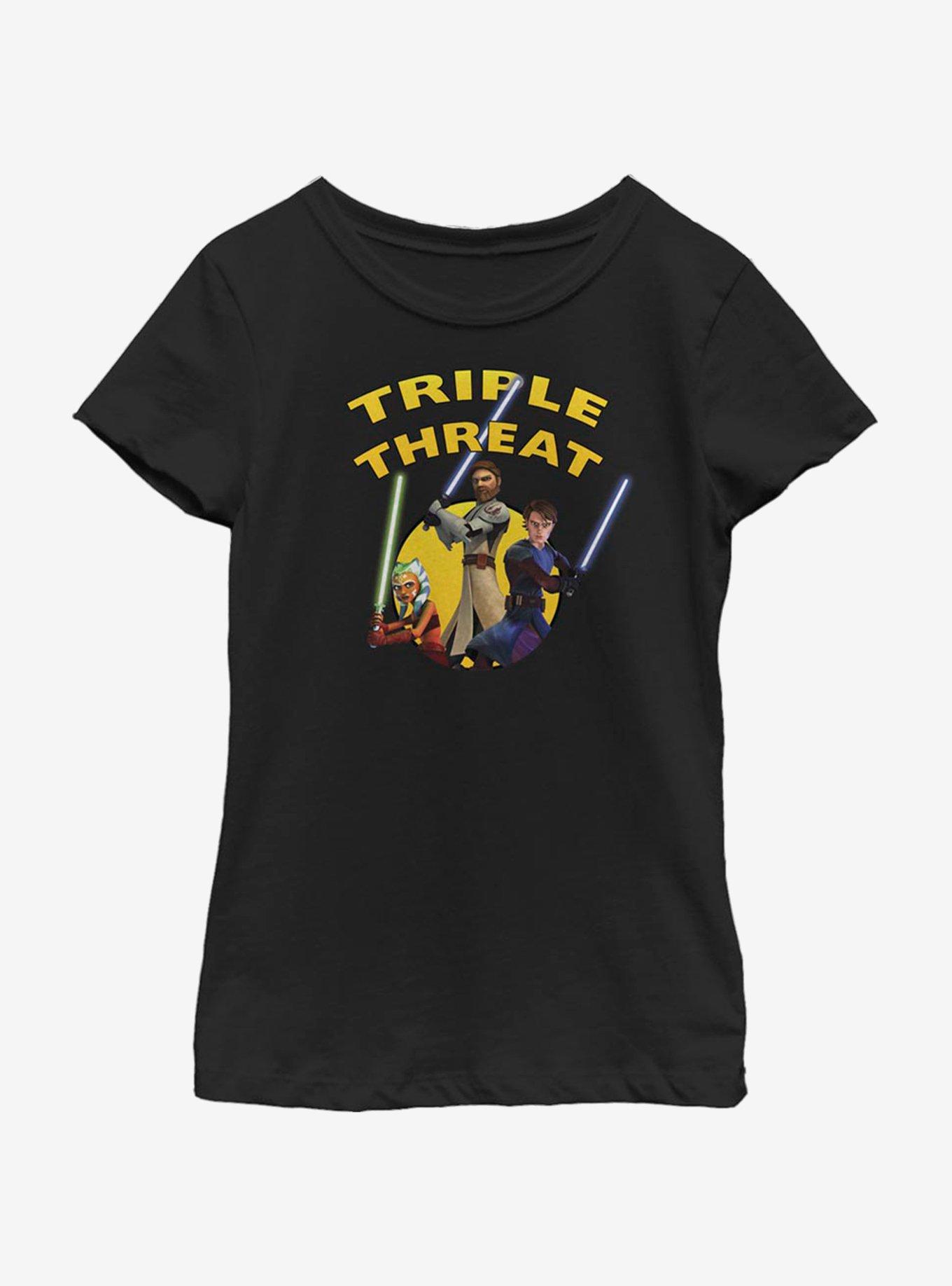 Star Wars: The Clone Wars Ahsoka Light Side Triple Threat Youth Girls T-Shirt, BLACK, hi-res