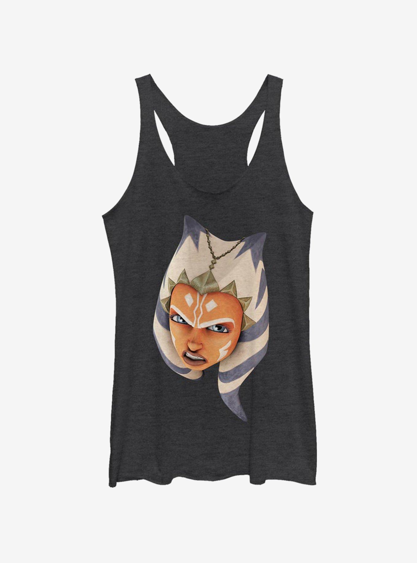 Plus Size Star Wars: The Clone Wars Ahsoka Face Womens Tank Top, BLK HTR, hi-res