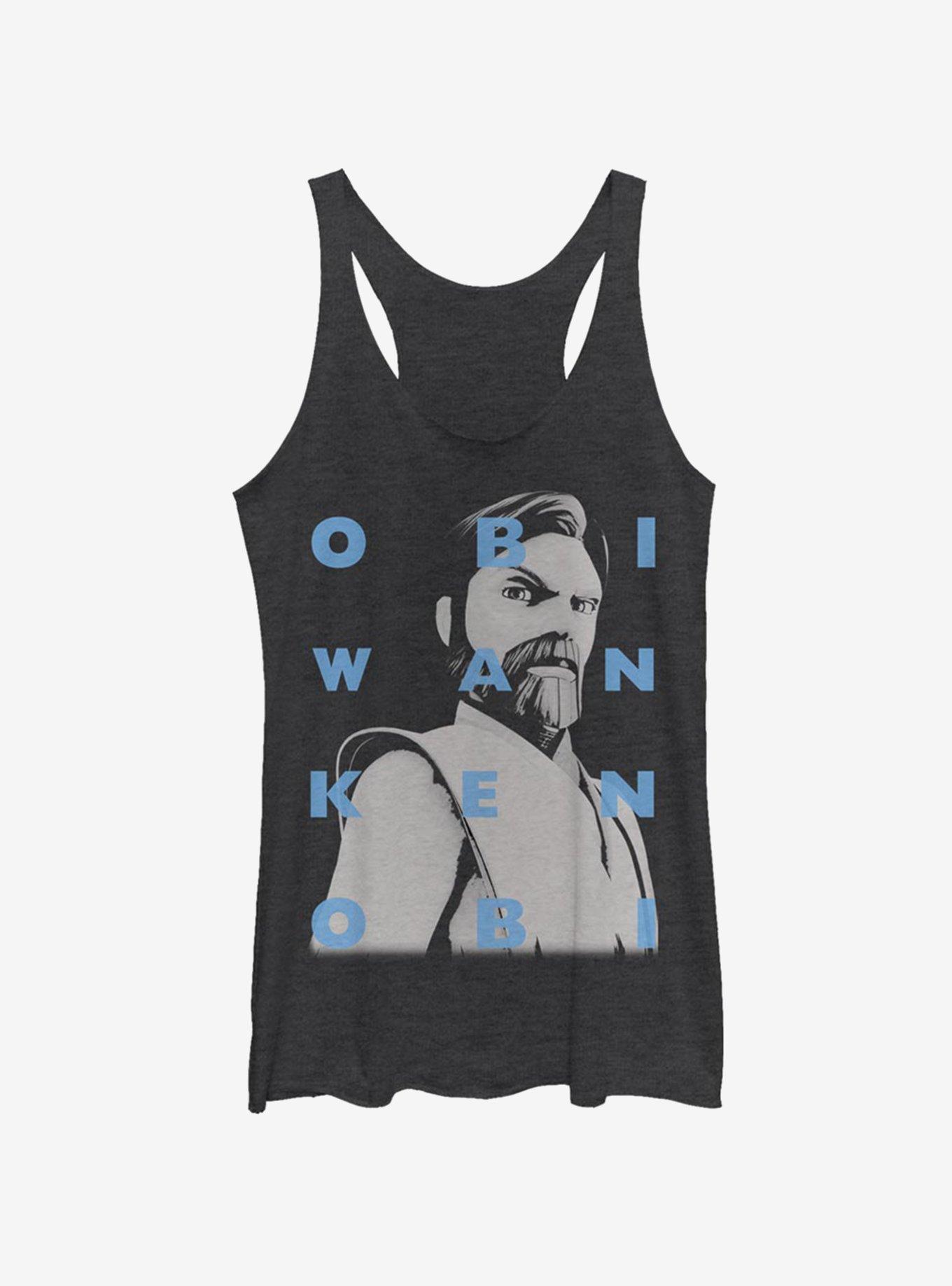 Star Wars: The Clone Wars Obi-Wan Text Womens Tank Top, BLK HTR, hi-res