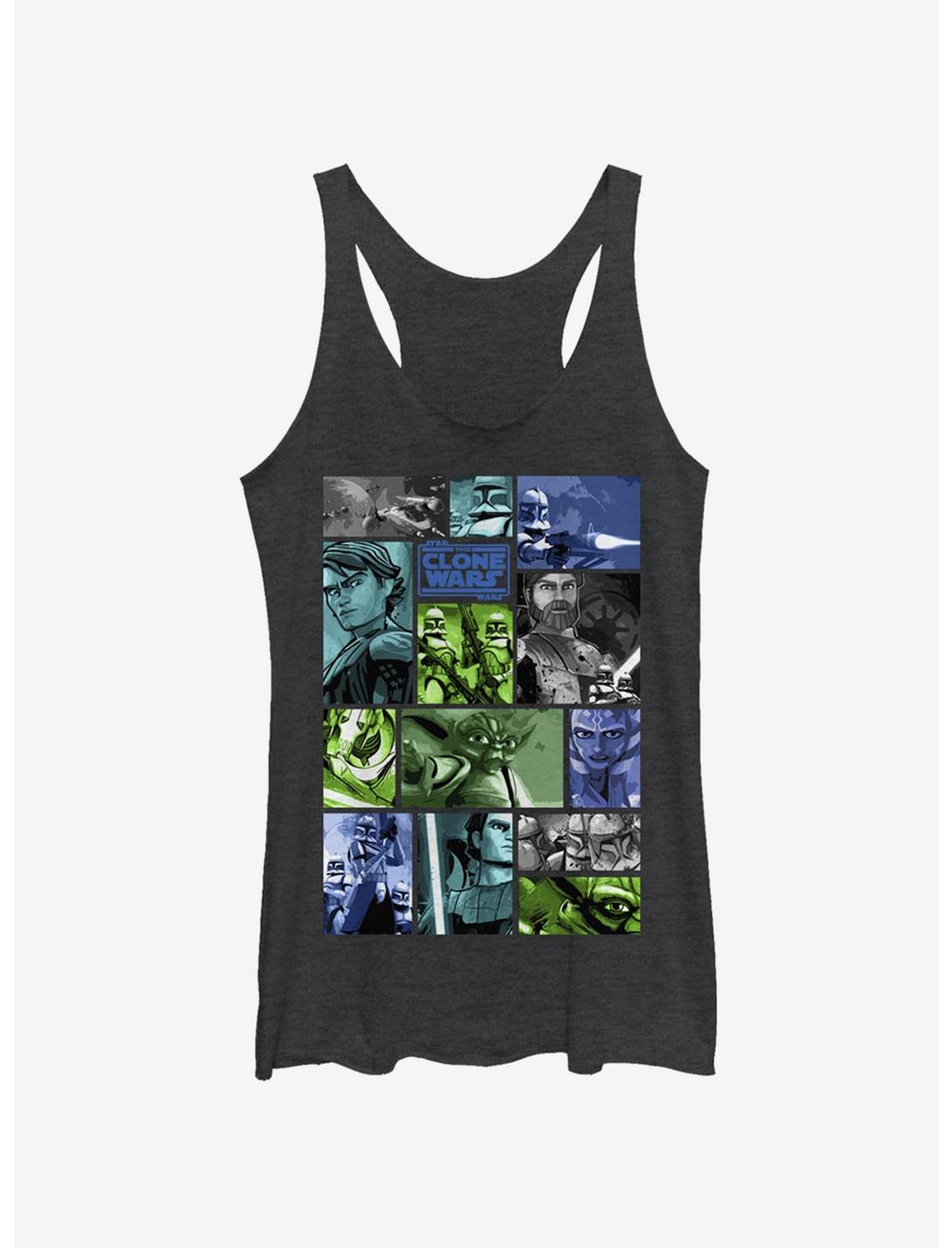 Plus Size Star Wars: The Clone Wars Story Squares Womens Tank Top, BLK HTR, hi-res