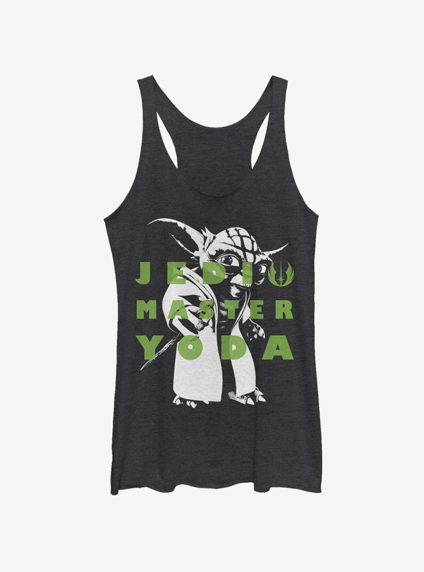 Star Wars: The Clone Wars Yoda Text Womens Tank Top, BLK HTR, hi-res