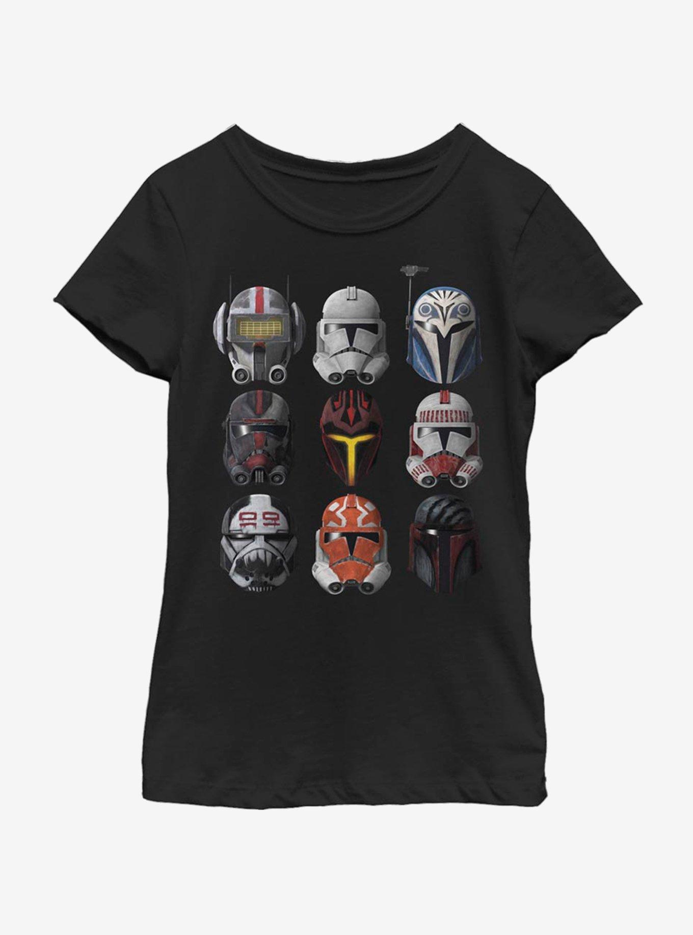Star Wars: The Clone Wars Clone Helmets Youth Girls T-Shirt, BLACK, hi-res