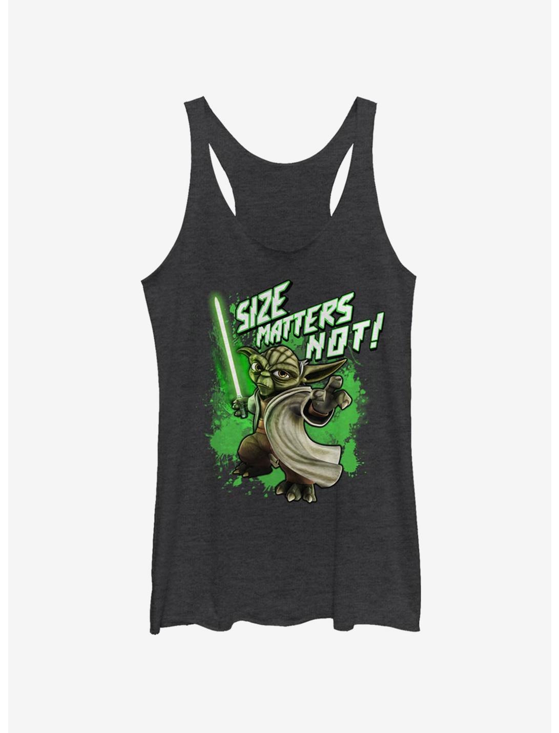 Star Wars: The Clone Wars Yoda Size Matters Not Womens Tank Top, BLK HTR, hi-res